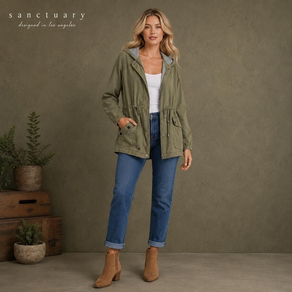 ANTHROPOLOGIE SANCTUARY Women's Jacket‎ SMALL Green Military Hooded Utility
